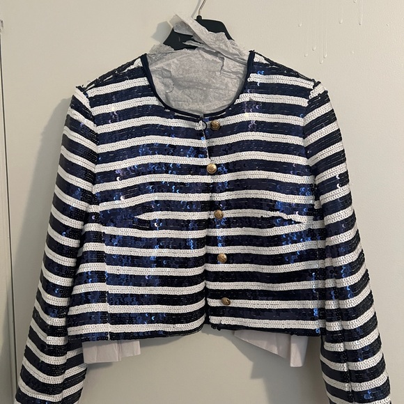 J. Crew Navy and White Striped Sequin Blazer - Picture 1 of 4